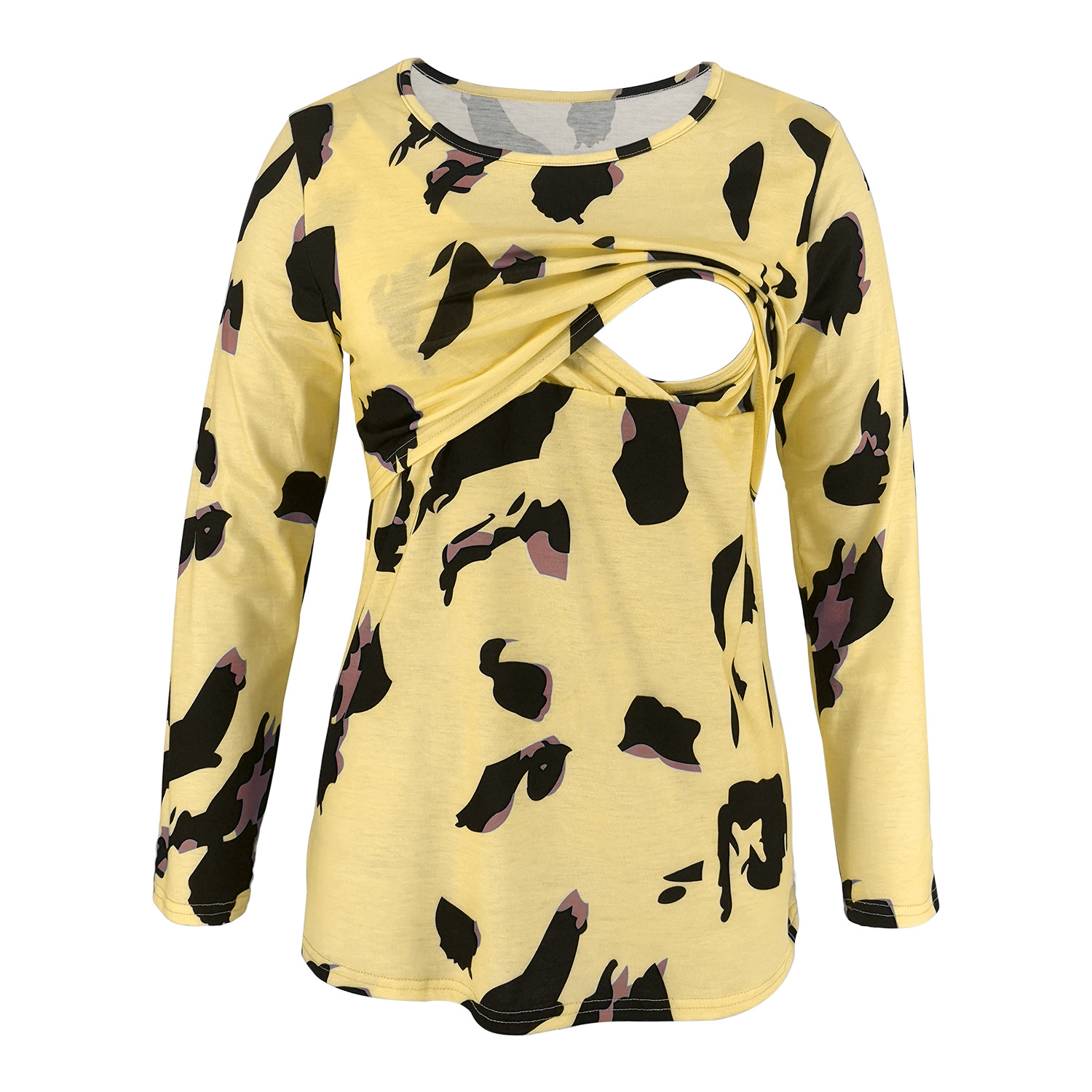 Leopard print long sleeve round neck maternity wear nursing T-shirt-001