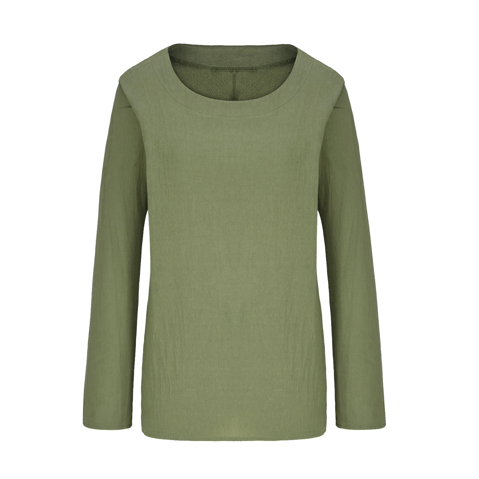 Women's Amazon cotton and linen round neck long sleeve loose T-shirt-006