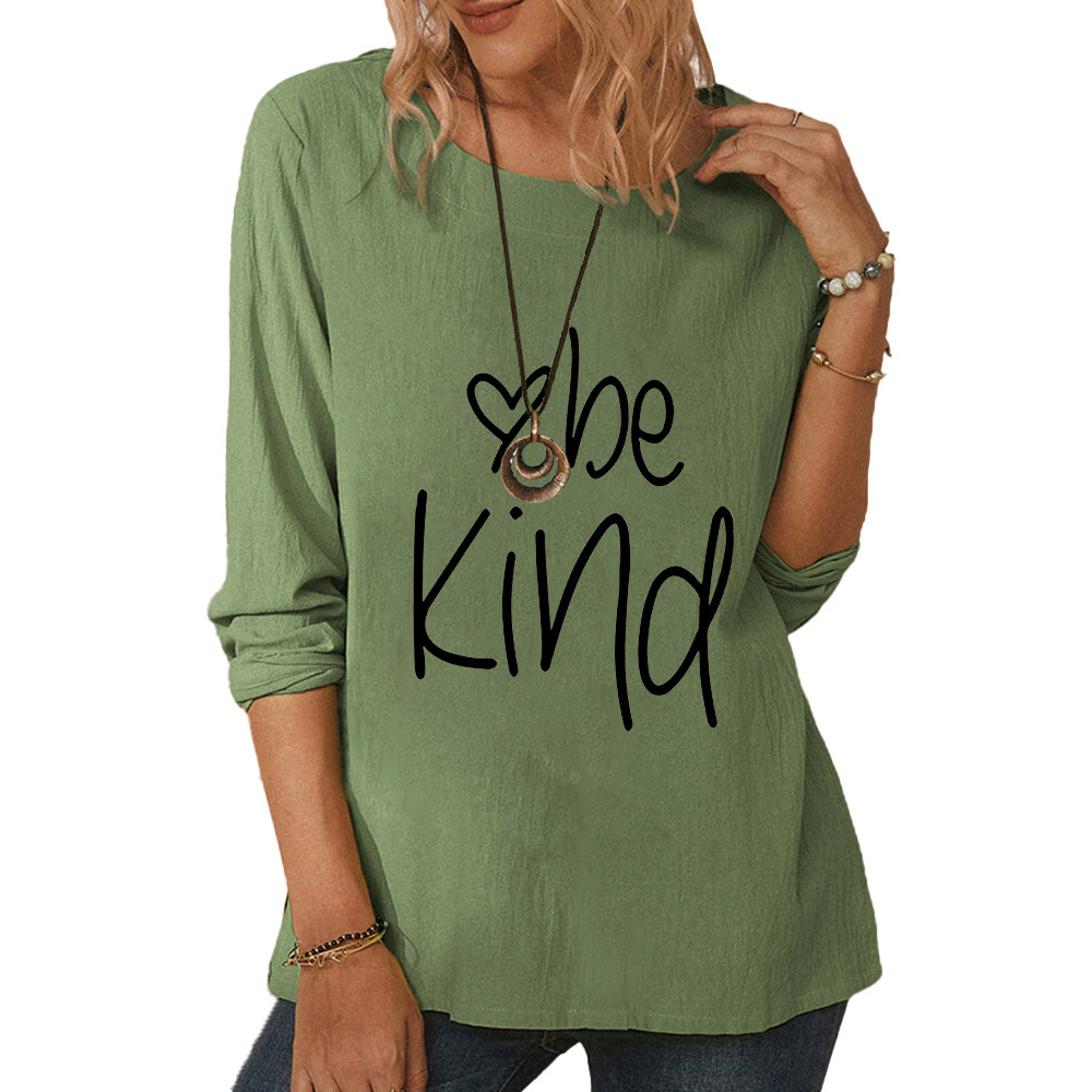 Women's round neck long sleeve exciting heart print casual loose top-021 01