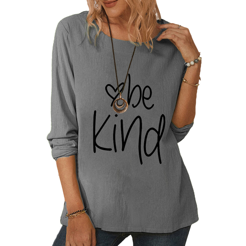 Women's round neck long sleeve exciting heart print casual loose top-021 02
