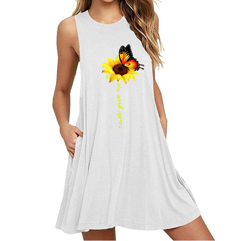 Butterfly Day Return Print Sleeveless Slim A-Line Dress Women-033