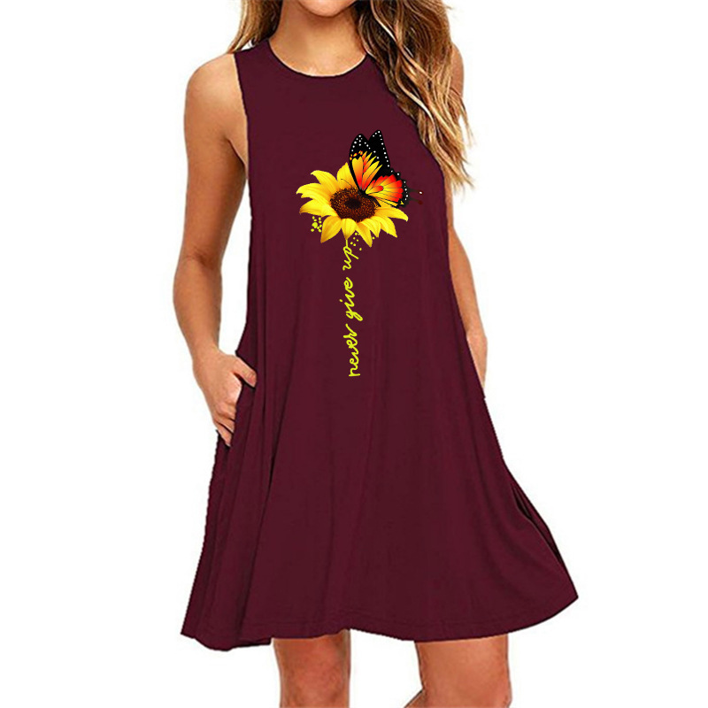 Butterfly Day Return Print Sleeveless Slim A-Line Dress Women-033