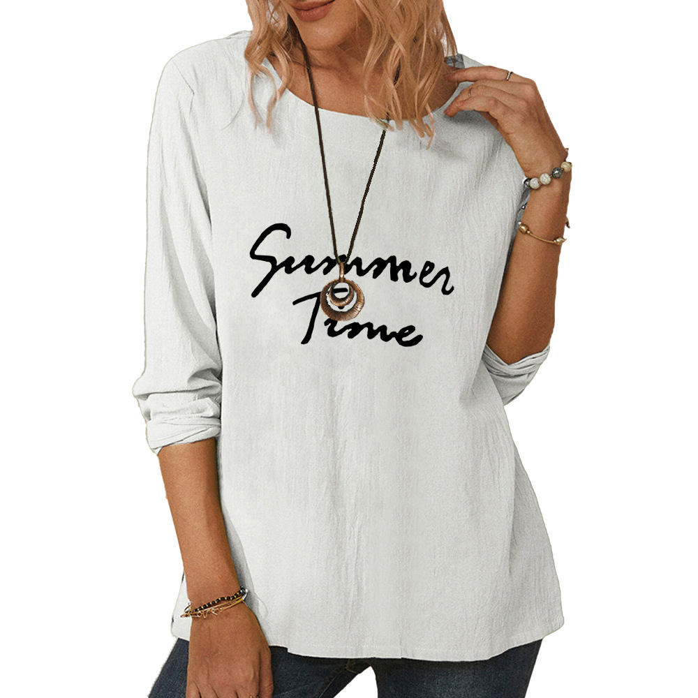 Women's round neck long sleeve SummenTime printed casual loose top-009