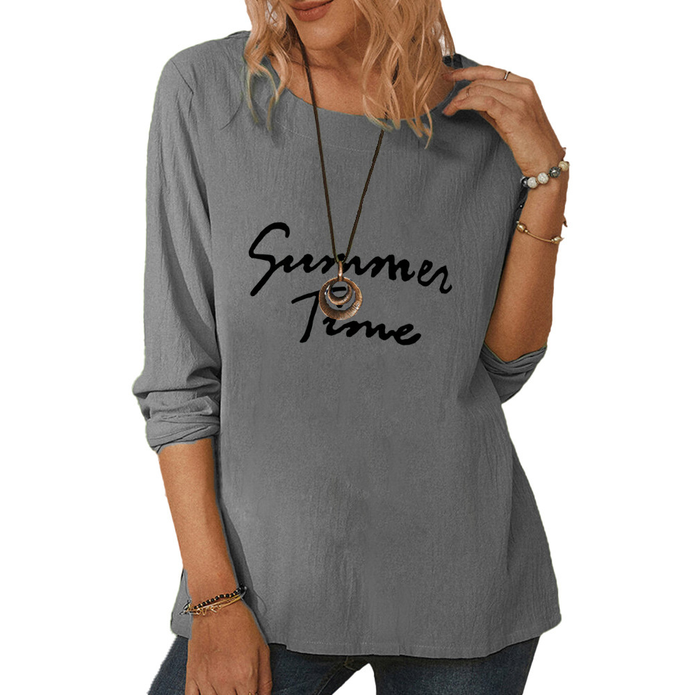 Women's round neck long sleeve SummenTime printed casual loose top-009 02