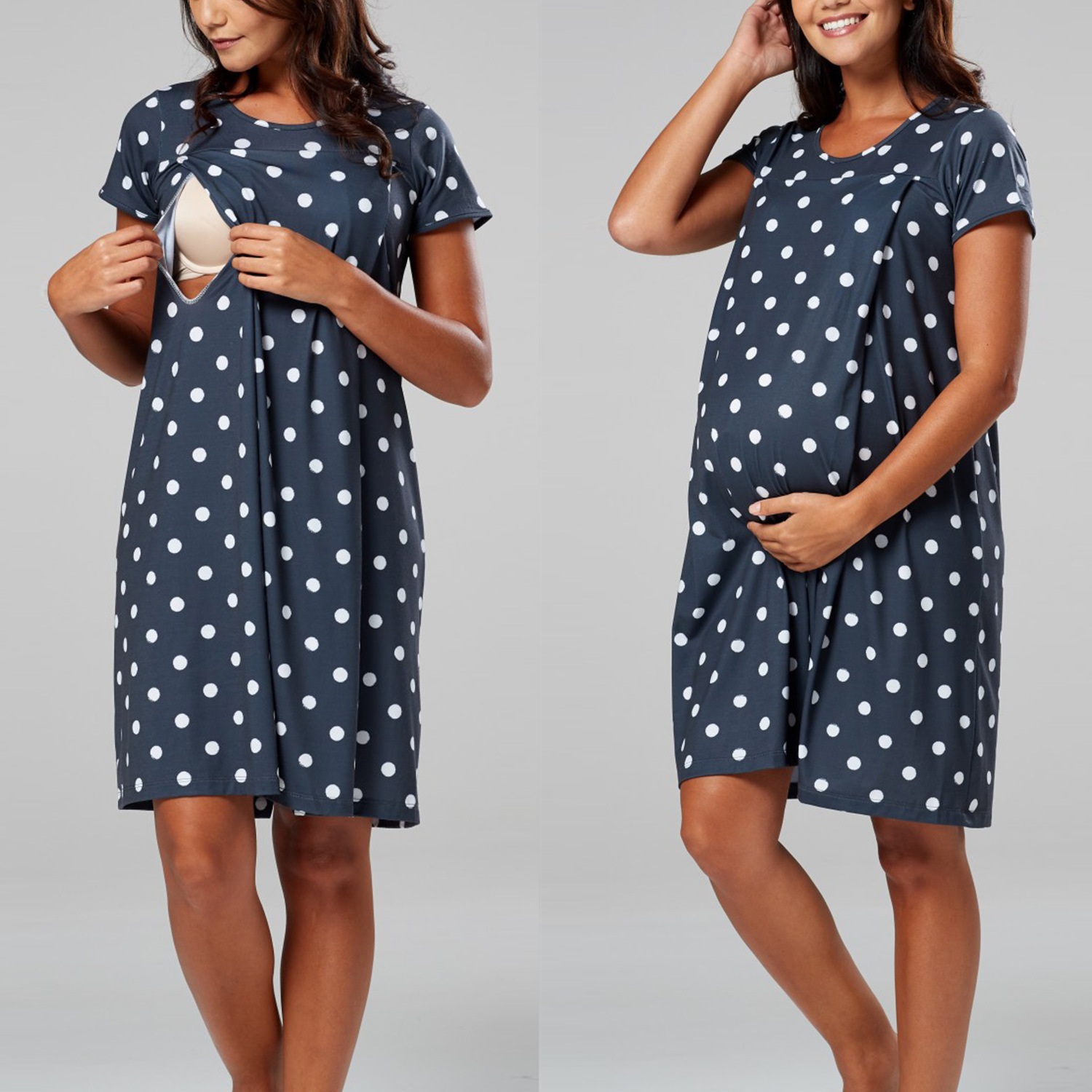 Printed maternity dress with invisible openings on both sides-064