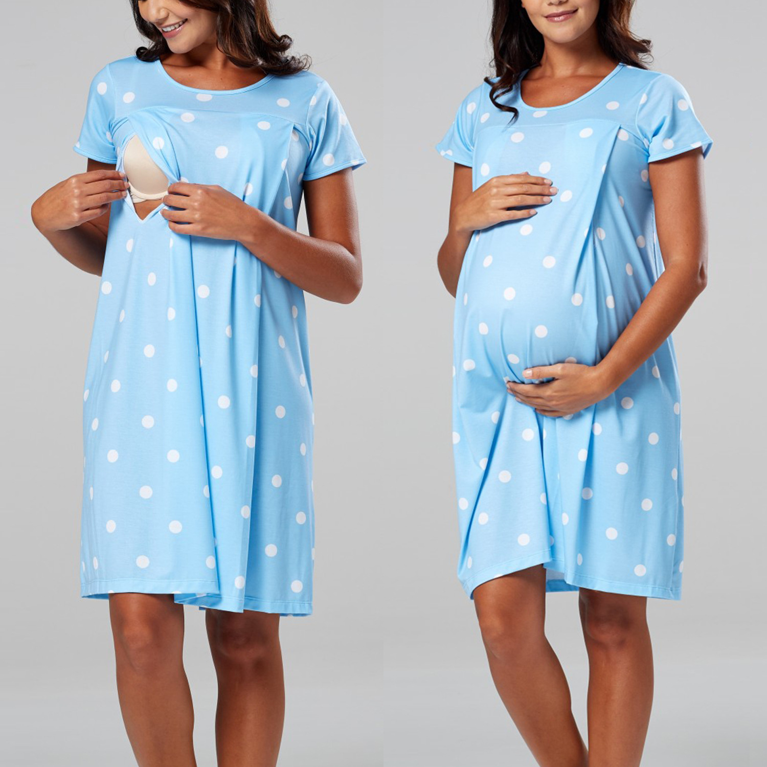 Printed maternity dress with invisible openings on both sides-064