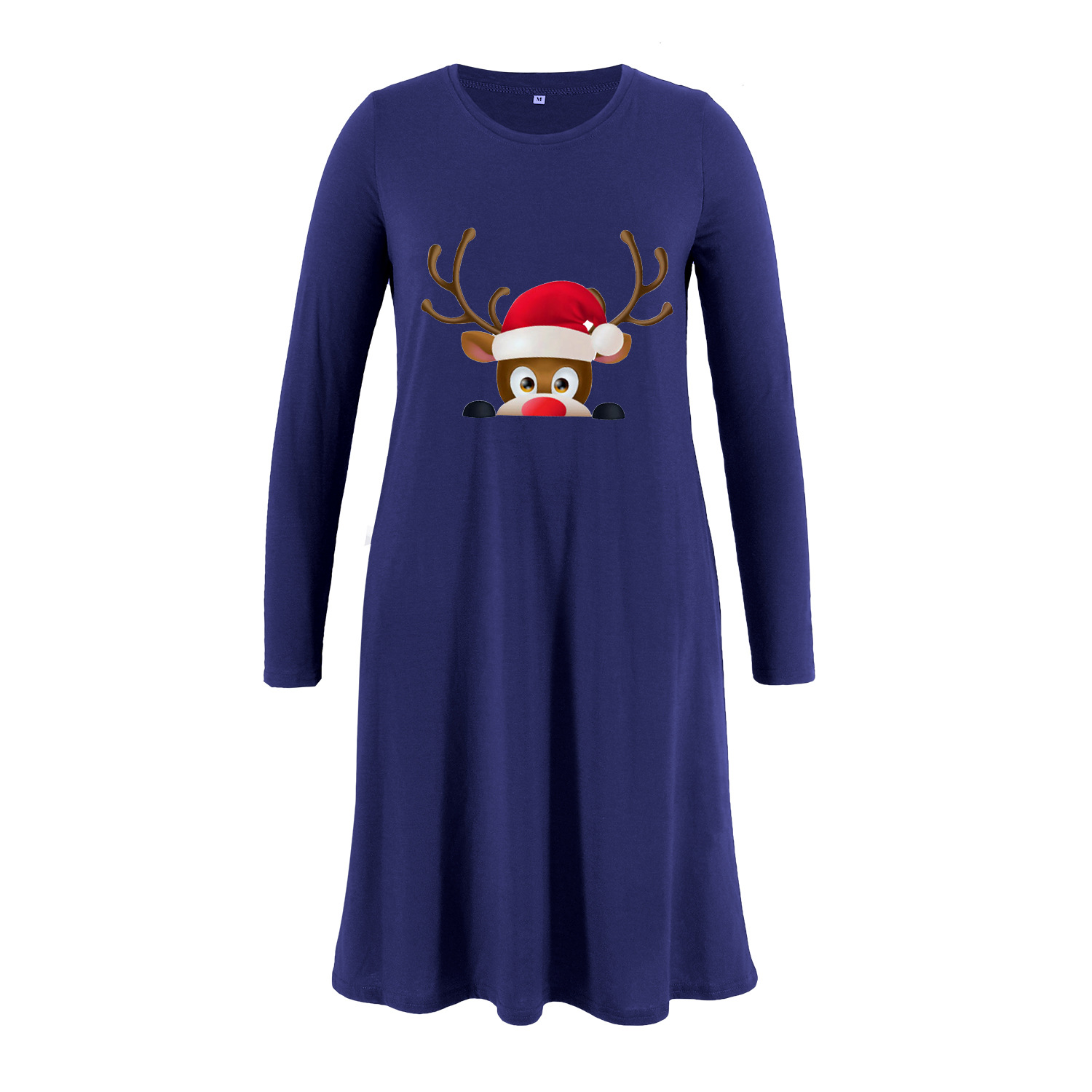 Maternity wear with Christmas hat and deer head print pocket dress-041 01