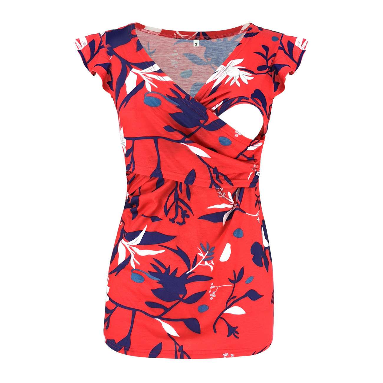 Maternity Printed Deep V Neck Nursing T-shirt Female Vest-47