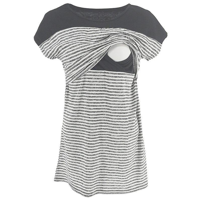 Maternity wear Striped color matching nursing T-shirt Nursing clothes-048 01