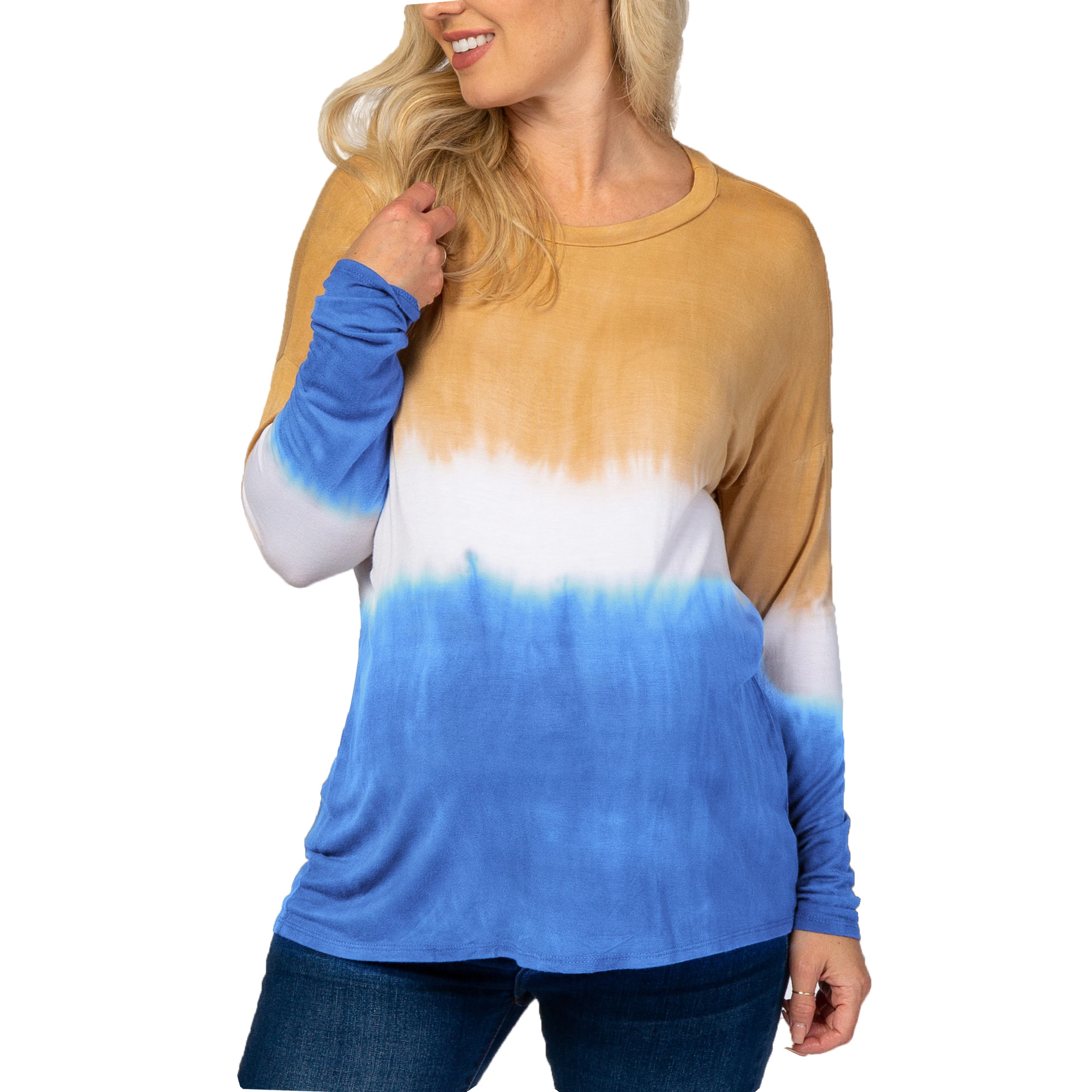Tie-dyed light-colored printed round-neck long-sleeved warm T-shirt-003