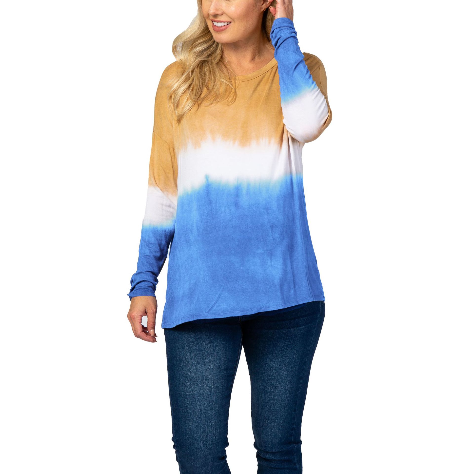Tie-dyed light-colored printed round-neck long-sleeved warm T-shirt-003