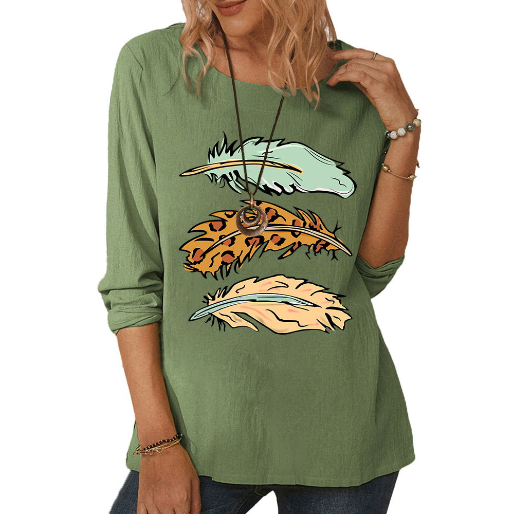 Women's round neck long sleeve clover print casual loose top-015