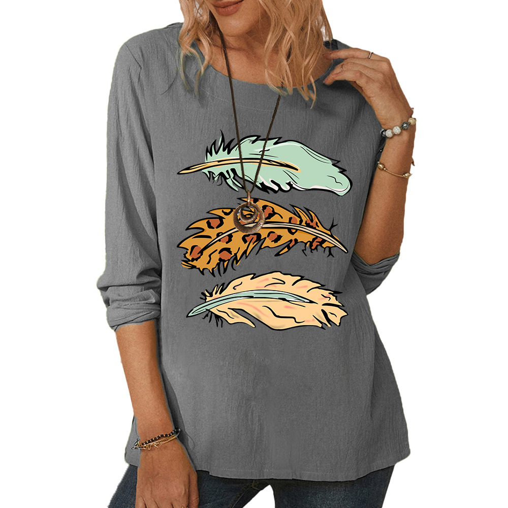 Women's round neck long sleeve clover print casual loose top-015 02