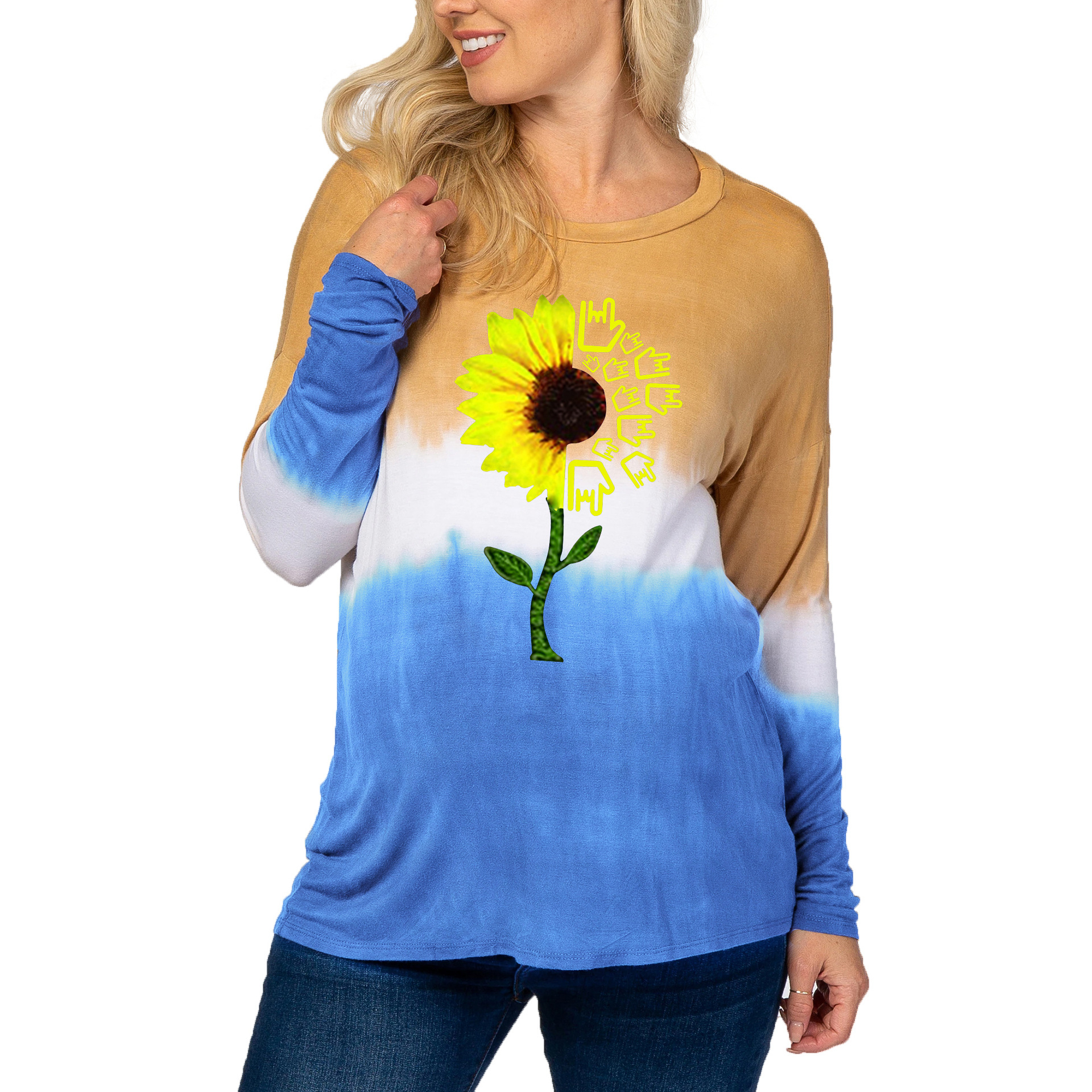 Maternity wear tie-dye gradient chrysanthemum print T-shirt-057