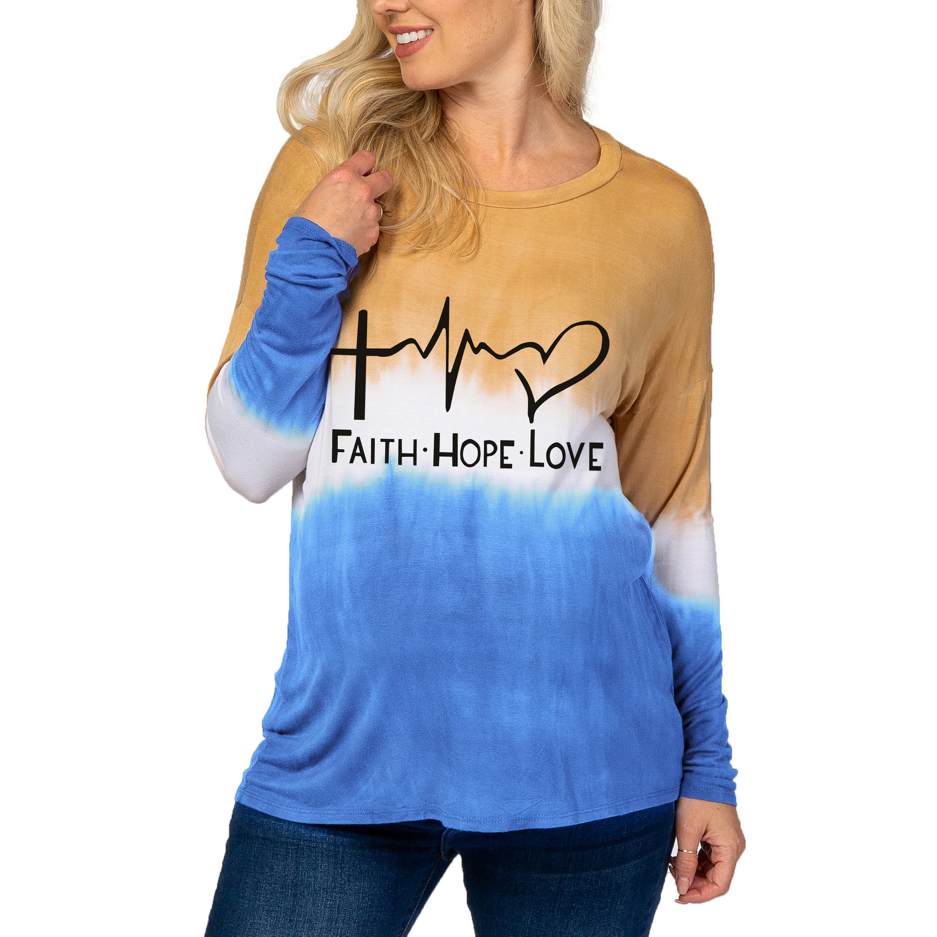 Maternity Tie-Dye Gradient Printed Warm T-Shirt-056