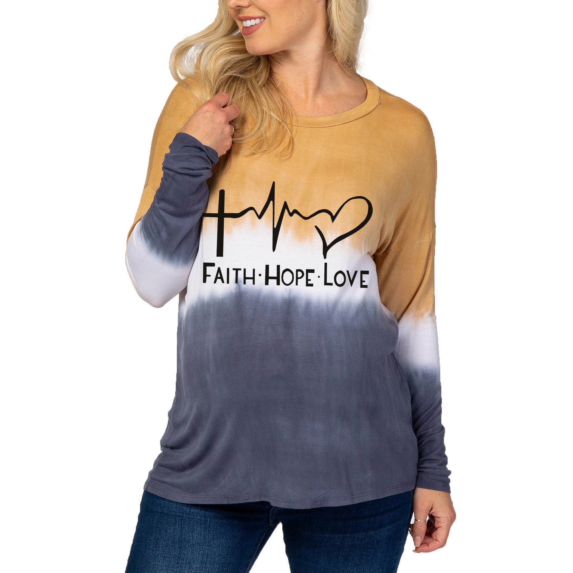 Maternity Tie-Dye Gradient Printed Warm T-Shirt-056