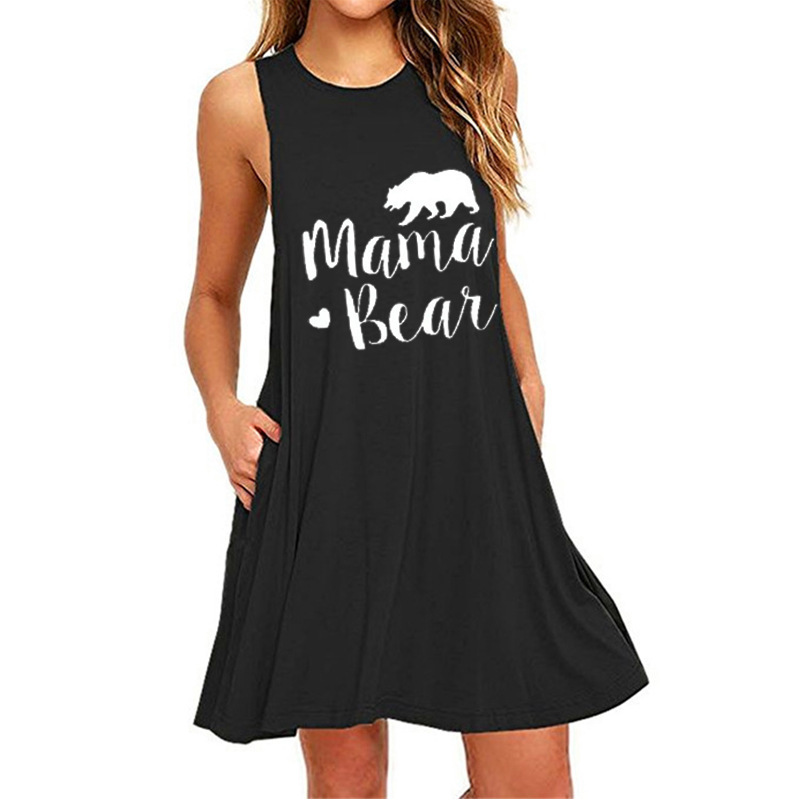 Printed sleeveless pocket slim dress-023