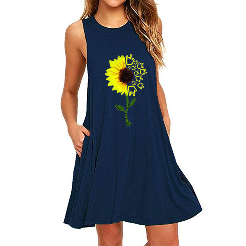 Women's printed sleeveless slim A-line dress-025