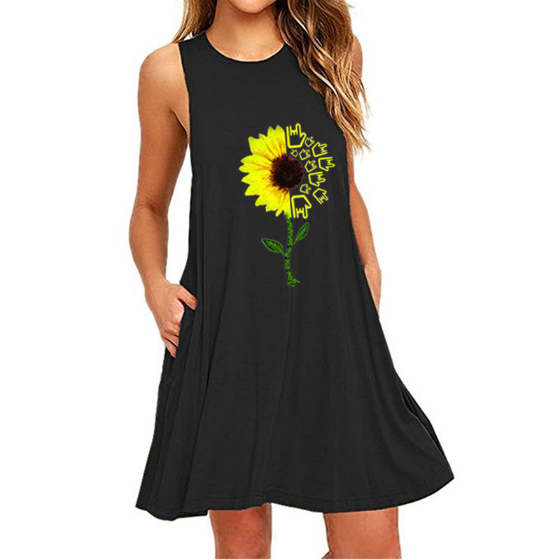 Women's printed sleeveless slim A-line dress-025